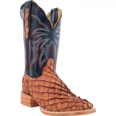 R Watson Womens Matte Cognac Pirarucu Western Boot