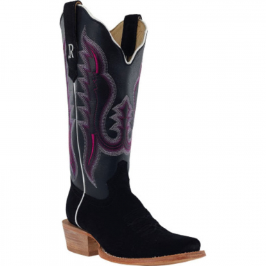 R Watson Black Narrow Square Toe Roughout Western Boot