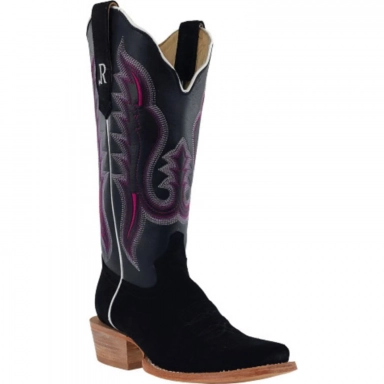 R Watson Black Narrow Square Toe Roughout Western Boot