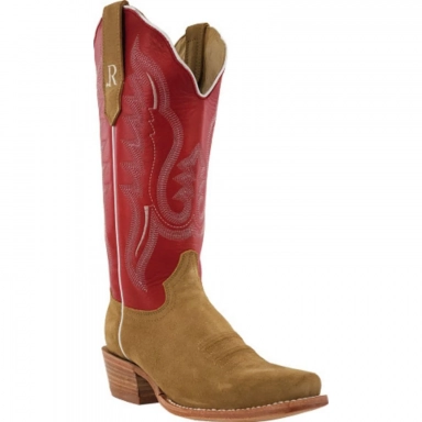 R Watson Cherry Red Narrow Square Toe Roughout Western Boot