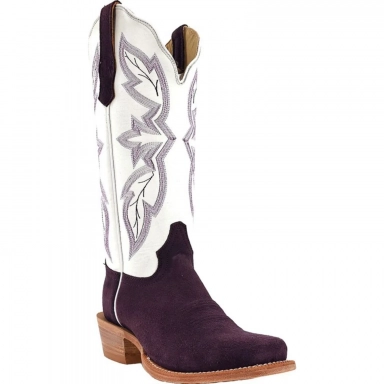 R Watson Womens Winter White Wide Square Toe Rough Out Western Boot