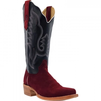 R Watson Black Sinatra Narrow Square Toe Roughout Western Boot