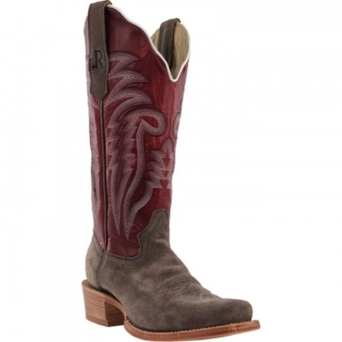 R Watson Dark Cherry Narrow Square Toe Roughout Western Boot