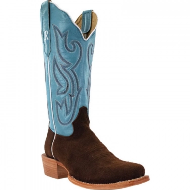 R Watson Sky Blue Narrow Square Toe Heavy Roughout Western Boot