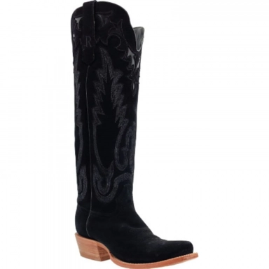 R Watson Black Narrow Square Toe Roughout Western Boot