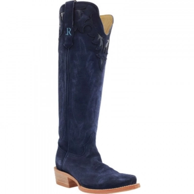 R Watson Midnight Blue Narrow Square Toe Roughout Western Boot