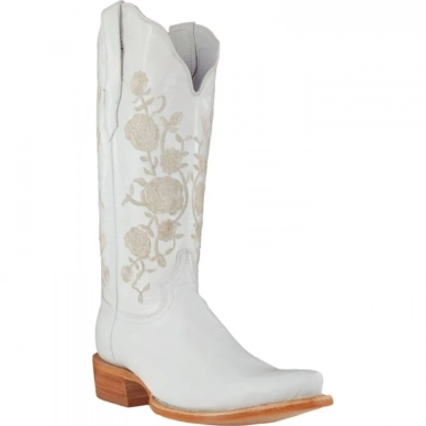 R Watson Wedding White Pointed Rough Out Western Boot