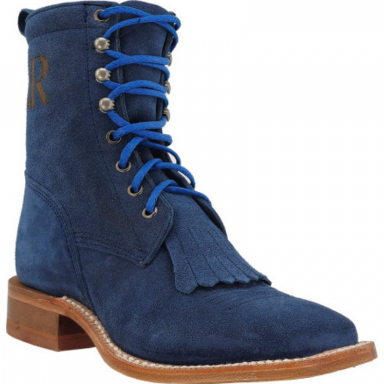 R Watson Royal Blue Wide Square Toe Roughout Western Boot
