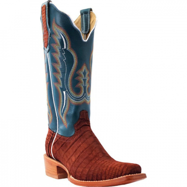 R Watson Cognac Sueded Nile Crocodile Western Boot