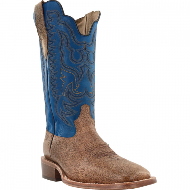 R Watson Ocean Blue Wide Square Toe Western Boot