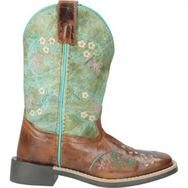 Smoky Mountain Kids Wildflower Brown Waxed-Turquoise Western Boots 3023