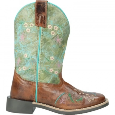 Smoky Mountain Kids Wildflower Brown Waxed-Turquoise Western Boot