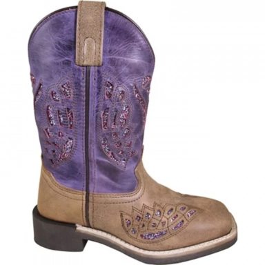 Smoky Mountain Kids Trixie Brown Distress-Purple Western Boot