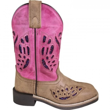 Smoky Mountain Kids Trixie Brown Distress-Pink Western Boot