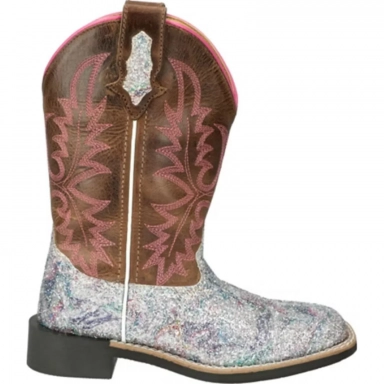 Smoky Mountain Kids Ariel Pastel Glitter-Brown Distress Western Boot