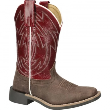Smoky Mountain Kids Nomad Brown Distress-Burgundy Western Boot