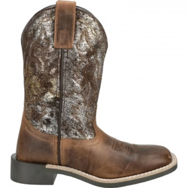 Smoky Mountain Kids Sadie Brown Oil-Distress Metallic Western Boot
