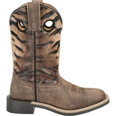 Smoky Mountain Kids Safari Brown Distress-Tiger Print Western Boot