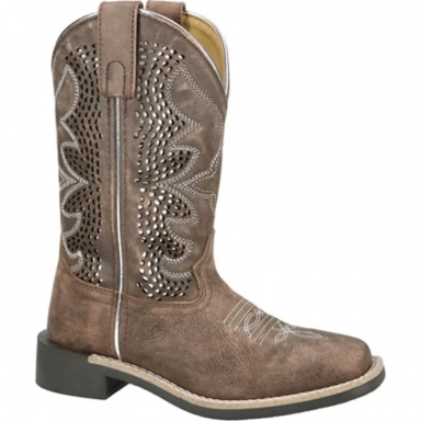 Smoky Mountain Kids Willow Vintage Brown-Metallic Silver Western Boot