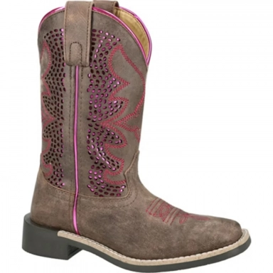 Smoky Mountain Kids Willow Vintage Brown-Metallic Pink Western Boot