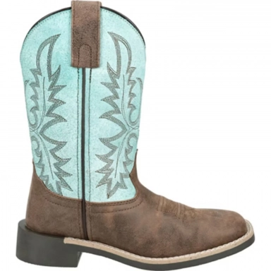 Smoky Mountain Kids Rustic Rider Brown Distress-Turquoise Western Boot