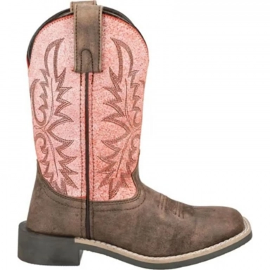 Smoky Mountain Kids Rustic Rider Brown Distress-Coral Western Boot