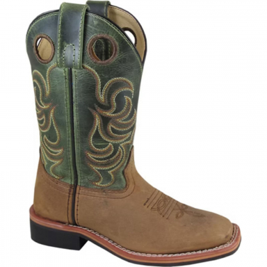 Smoky Mountain Kids Jesse Brown Distress-Green Crackle Western Boots 3667