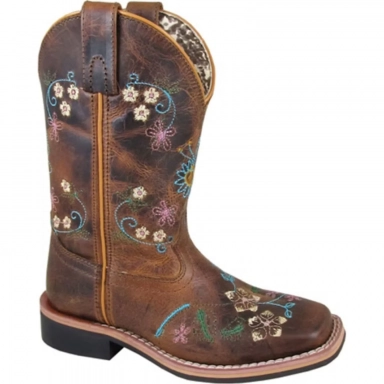 Smoky Mountain Kids Floralie Brown Waxed Distress Western Boot