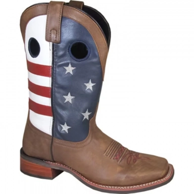 Smoky Mountain Mens Stars And Stripes Vintage Brown Cowboy Boot