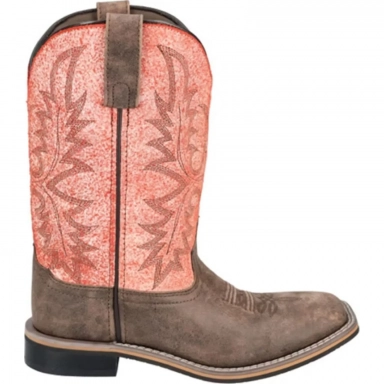 Smoky Mountain Womens Rustic Rider Brown Distress-Coral Western Boot