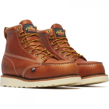 Thorogood Mens 6 Inch Steel Moc Toe Tobacco Leather Work Boot