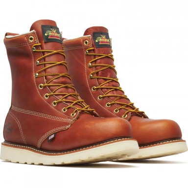 Thorogood Mens 8 Inch Steel Plain Toe Tobacco Leather Work Boot
