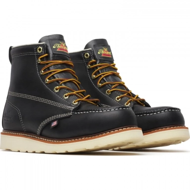 Thorogood Mens 6 Inch Steel Moc Toe Black Leather Work Boot