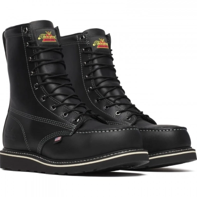 Thorogood Mens 8 Inch Steel Moc Toe Black Leather Work Boot