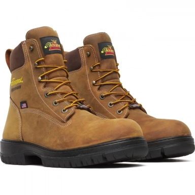 Thorogood Mens 6 Inch Waterproof Plain Toe Chestnut Leather Work Boot