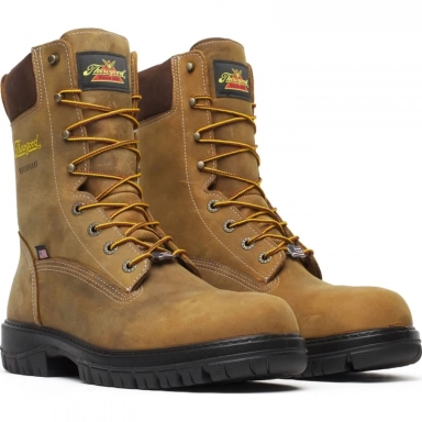 Thorogood Mens 8 Inch Waterproof Plain Toe Chestnut Leather Work Boot