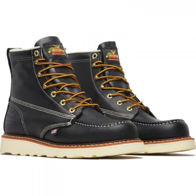 Thorogood Mens 6 Inch Moc Toe Black Leather Work Boot