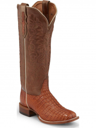 Tony Lama Womens 15" Bright Rust Belly Caiman Cowgirl Boot 6050L