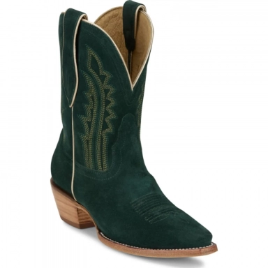 Tony Lama Womens 9 Lea Emerald Suede Western Bootie