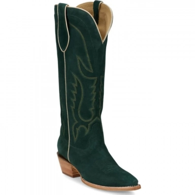 Tony Lama Womens 15 Liz Emerald Suede Western Boot