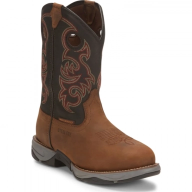Tony Lama Mens 11 Brown Buff Steel Toe Wp Cowboy Boot