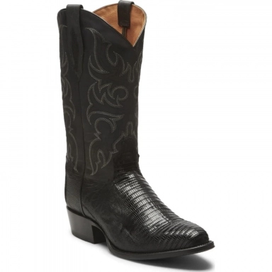 Tony Lama Mens 13 Black Brilliant Teju Lizard Cowboy Boot