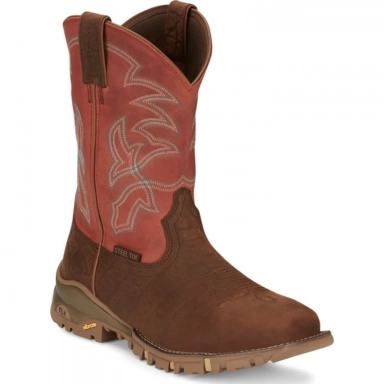 Tony Lama Mens 11 Roustabout Chili Red Steel Toe Western Boot