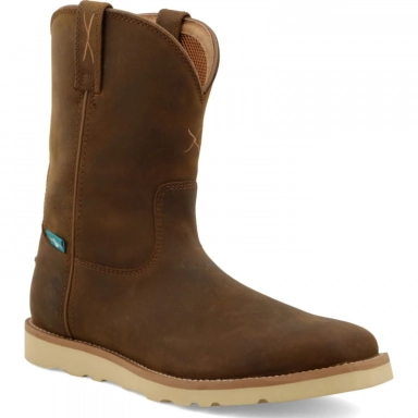 Twisted X Mens 10 Work Pull On Wedge Sole Boot Distressed Saddle Brown