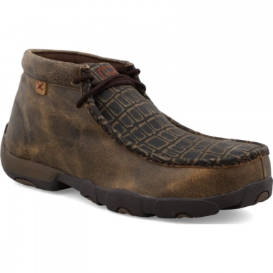 Twisted X Mens Driving Moc Work Boot Caiman Print - Brown