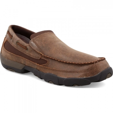 Twisted X Mens Slip On Driving Brown Moccasin Brown