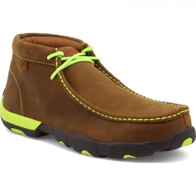 Twisted X Mens Driving Moccasin Distressed Saddle - Yellow