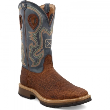 Twisted X Mens 12" Horseman Boot Distressed Saddle/Peacock