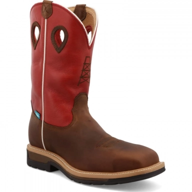 Twisted X Mens Lite Cowboy Work Boot Distressed Latigo/Red