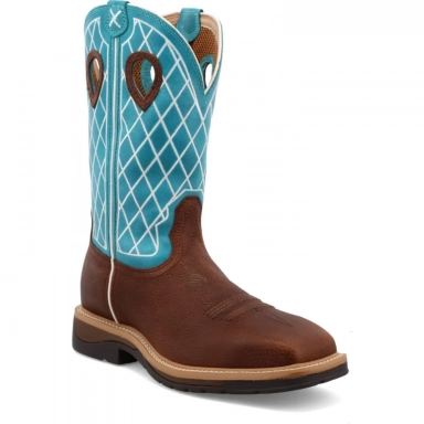 Twisted X Mens Lite Cowboy Work Boot Brown Distressed/Turquoise